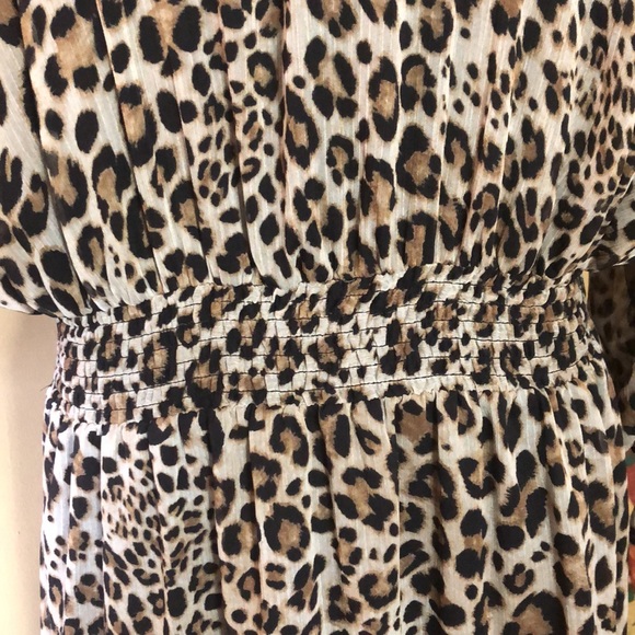 RACHEL ROY Size 2X Leopard Cocktail Dress Animal HiNeck Balloon Sleeve Keyhole - Picture 13 of 17